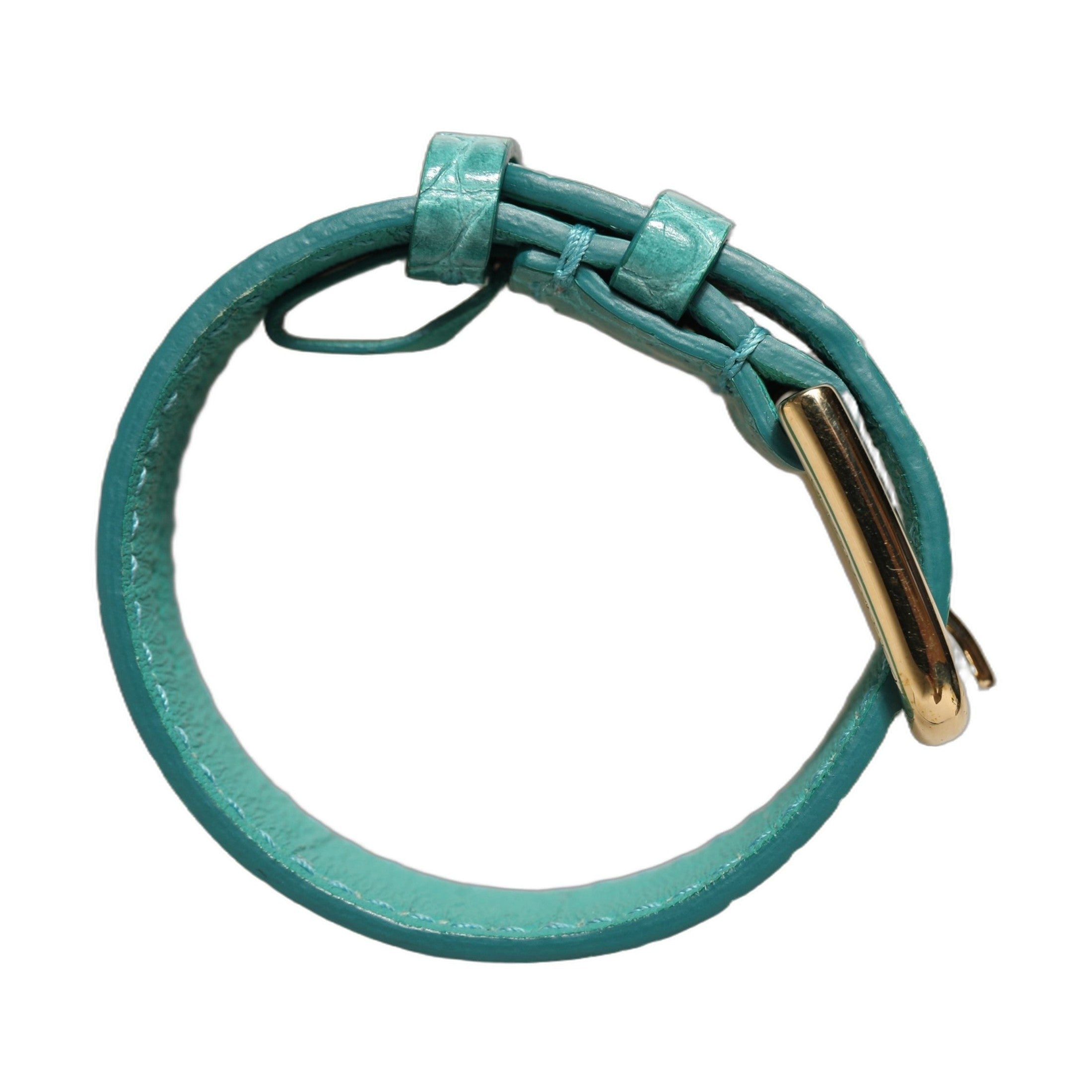 Dolce & Gabbana Blue Embossed Leather Gold Buckle Belt Strap Bracelet