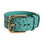 Dolce & Gabbana Blue Embossed Leather Gold Buckle Belt Strap Bracelet