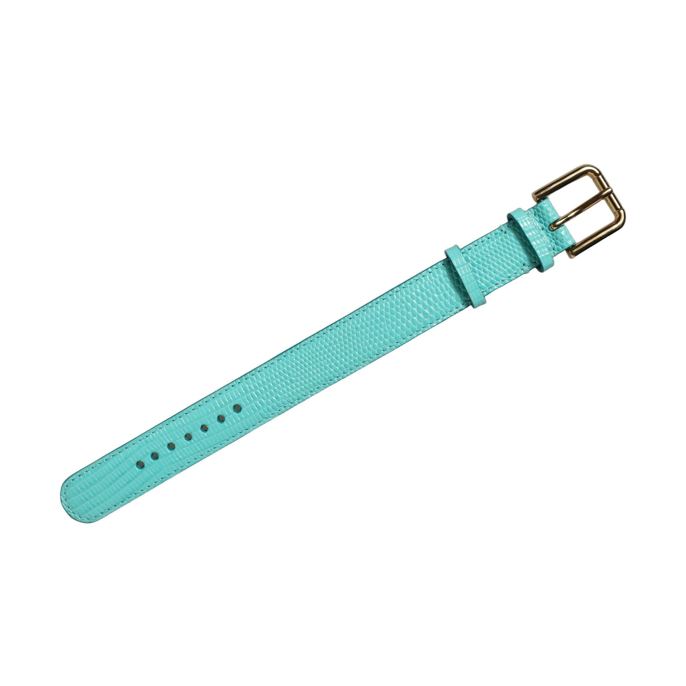 Dolce & Gabbana Blue Textured Leather Gold Buckle Belt Strap Bracelet