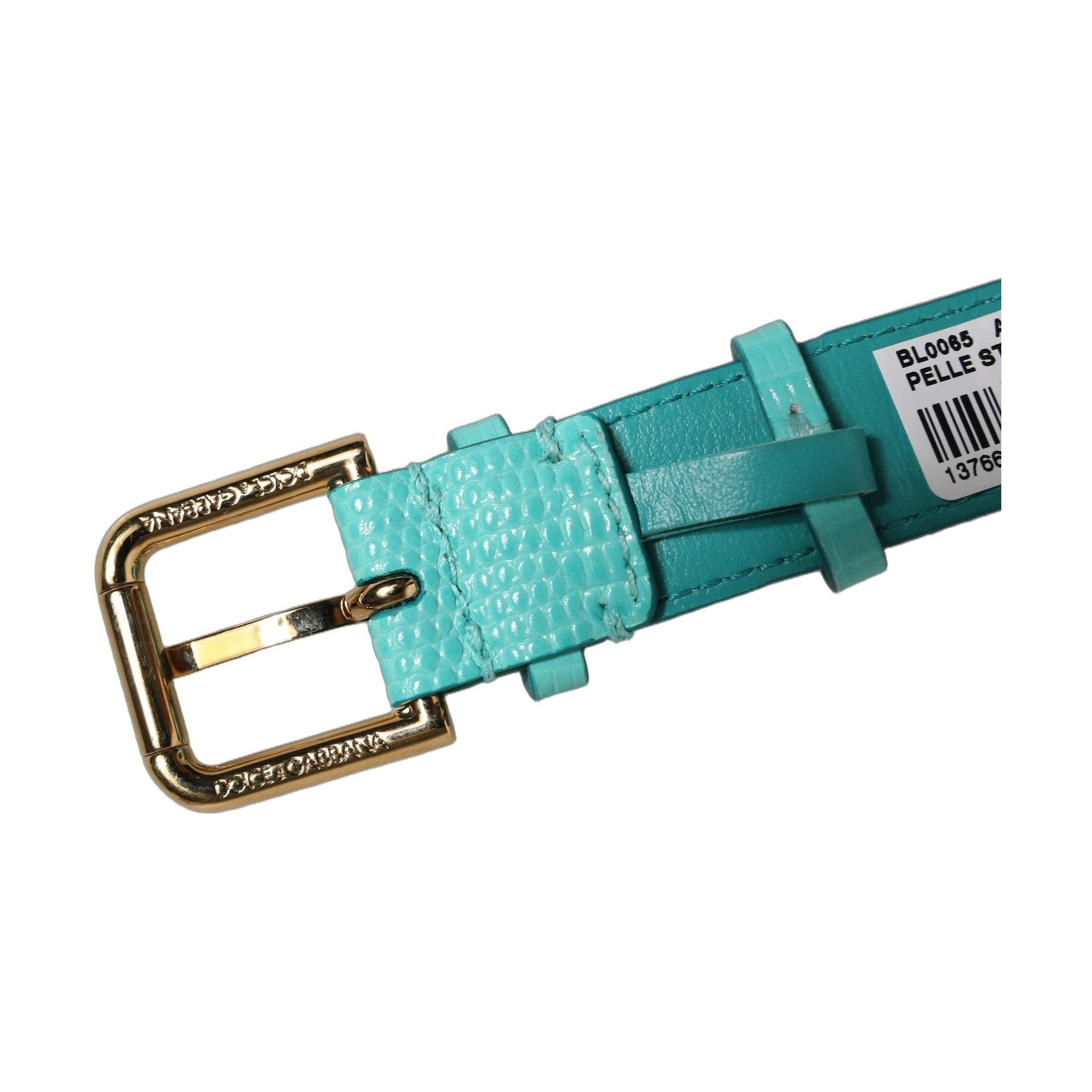 Dolce & Gabbana Blue Textured Leather Gold Buckle Belt Strap Bracelet