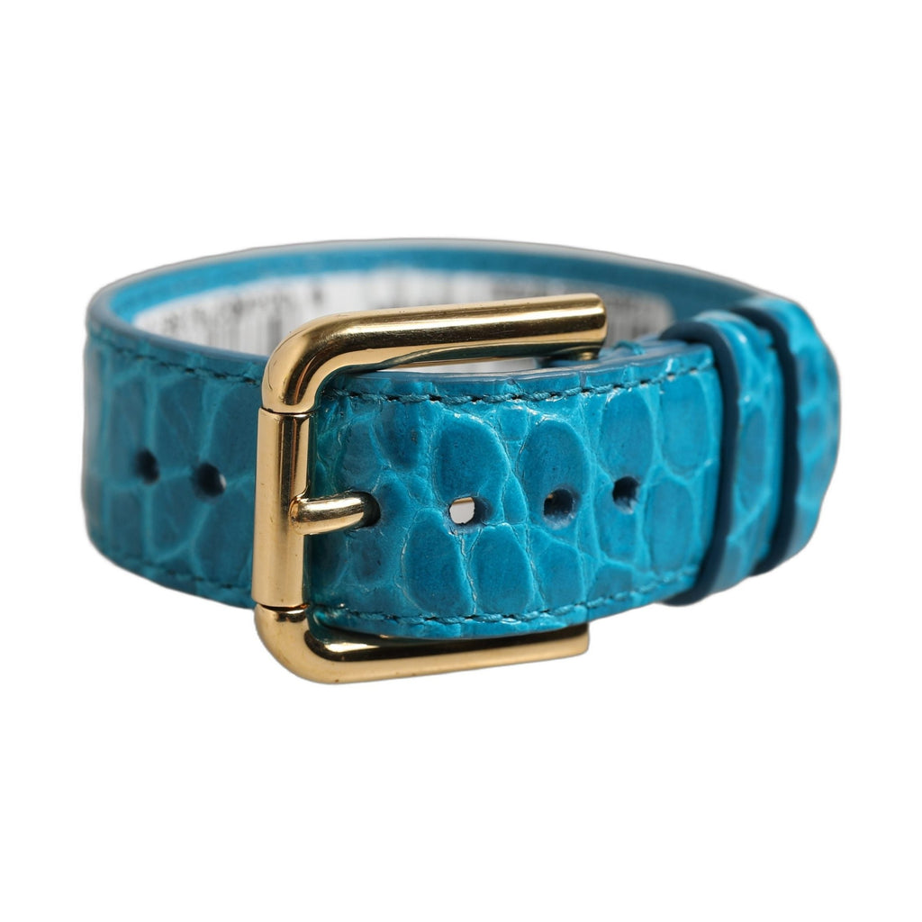 Dolce & Gabbana Blue Embossed Leather Gold Buckle Belt Strap Bracelet