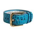 Dolce & Gabbana Blue Embossed Leather Gold Buckle Belt Strap Bracelet