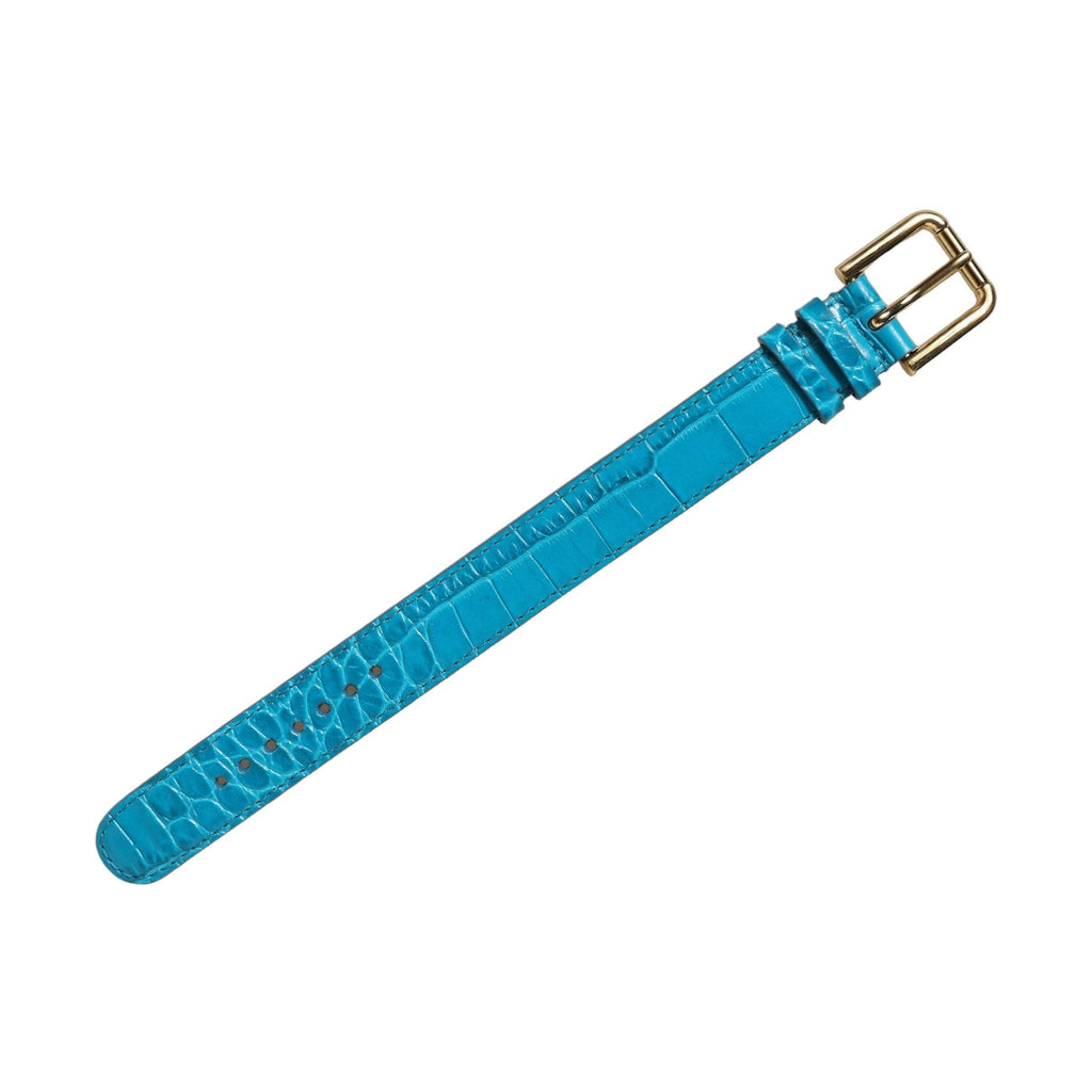 Dolce & Gabbana Blue Embossed Leather Gold Buckle Belt Strap Bracelet