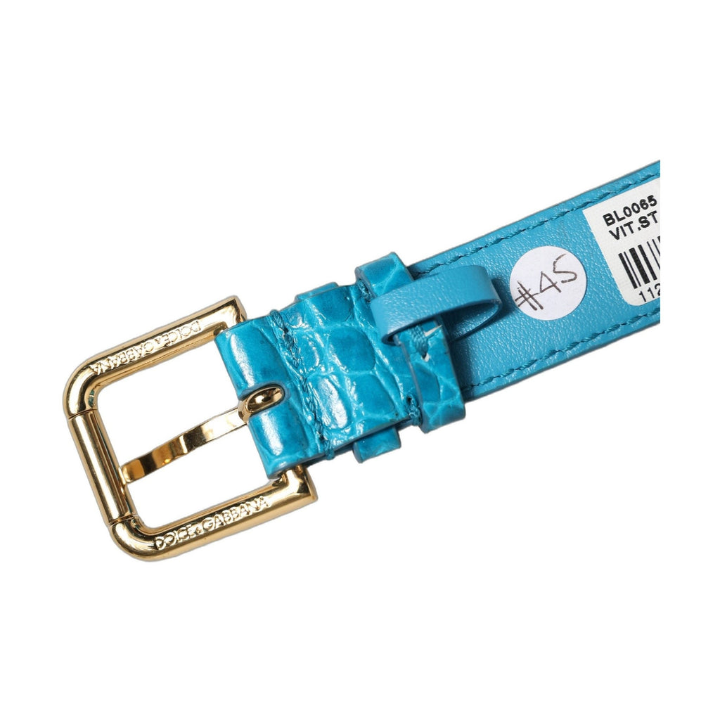 Dolce & Gabbana Blue Embossed Leather Gold Buckle Belt Strap Bracelet