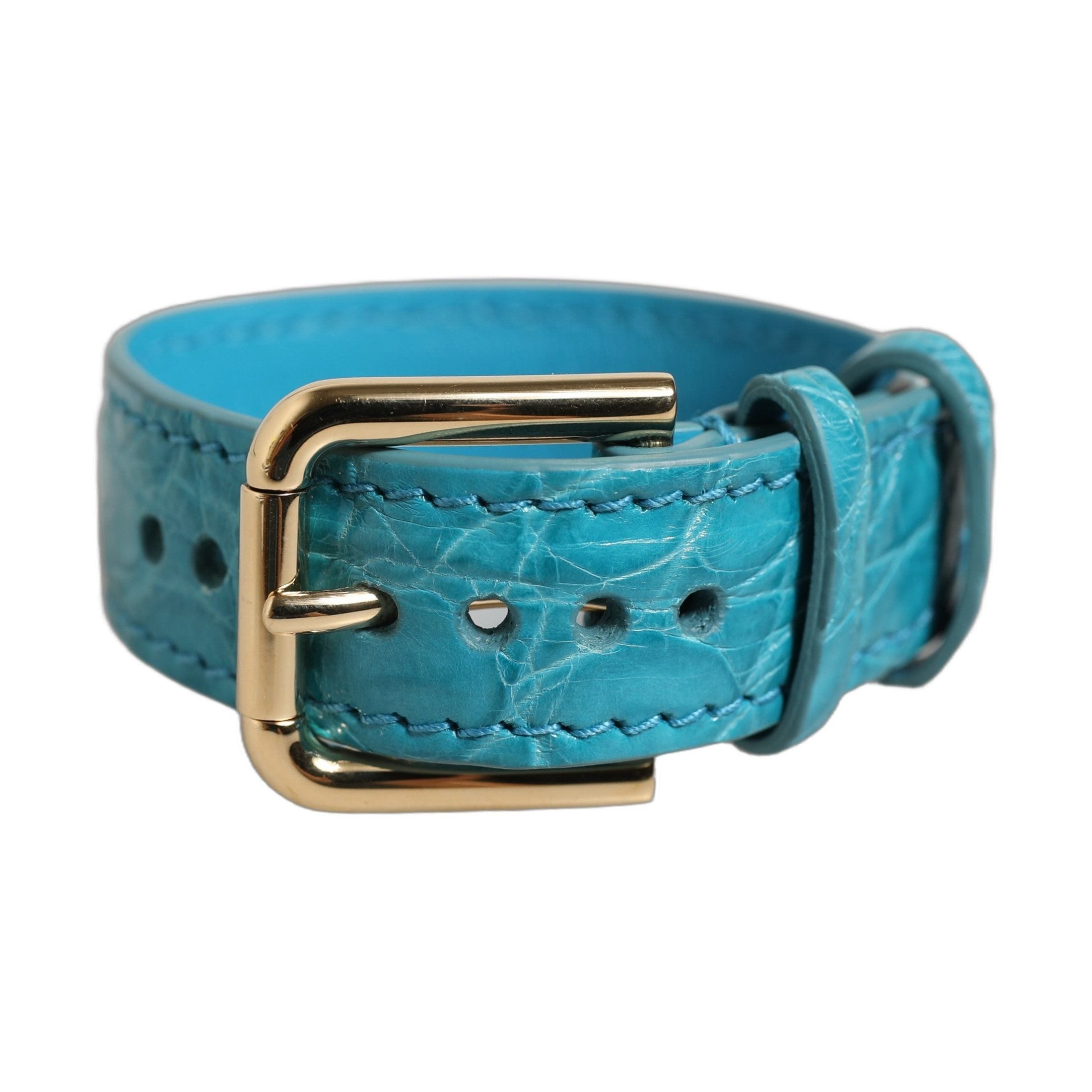 Dolce & Gabbana Turquoise Texture Leather Gold Buckle Belt Strap Bracelet