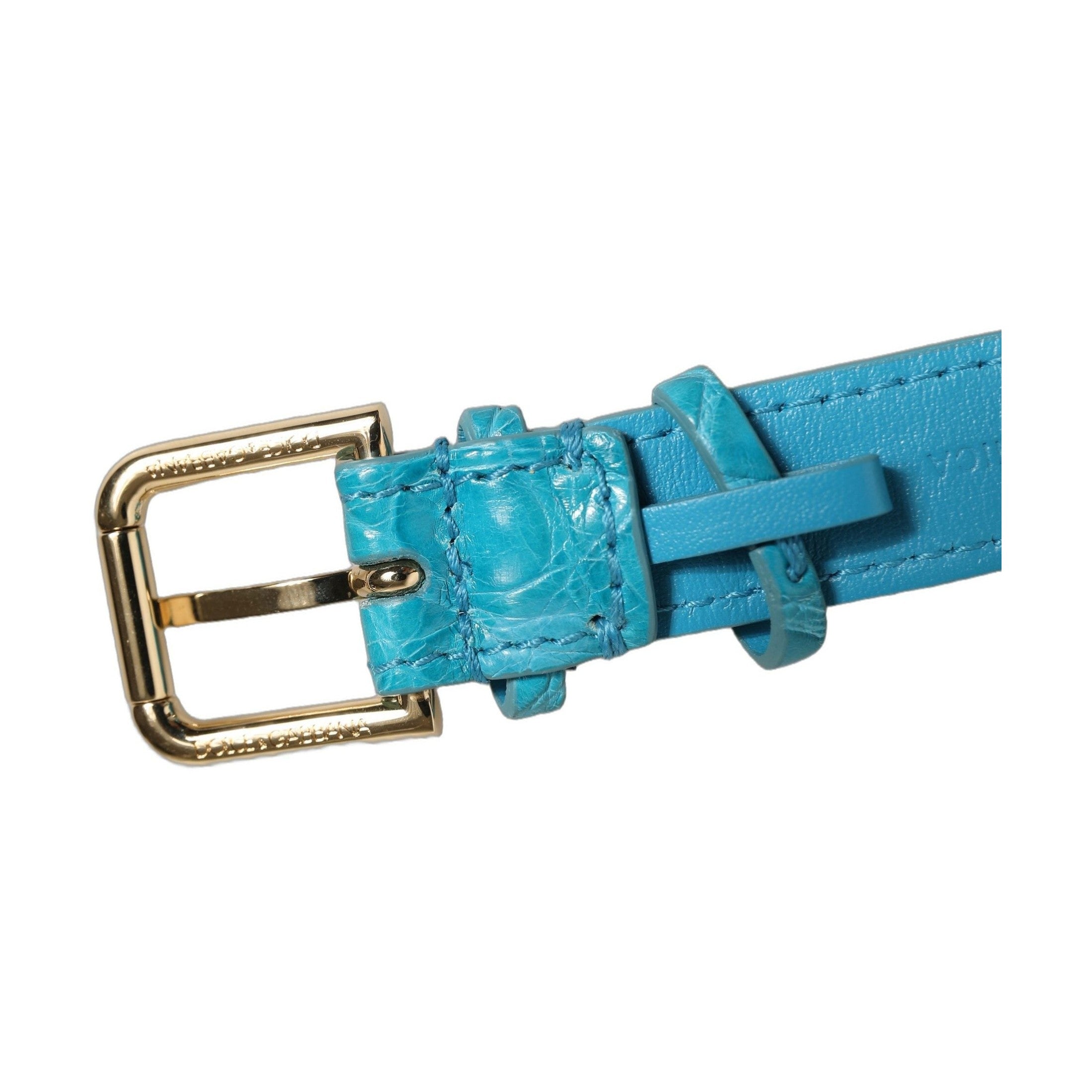 Dolce & Gabbana Turquoise Texture Leather Gold Buckle Belt Strap Bracelet