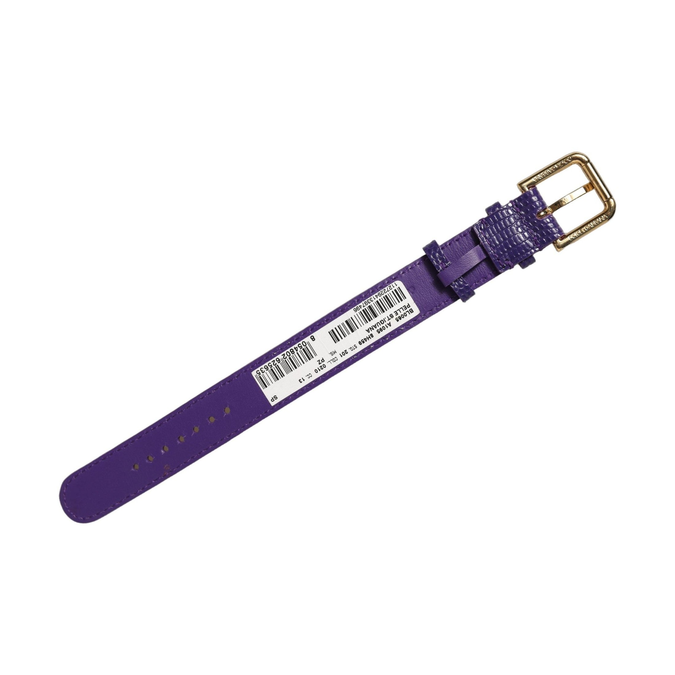 Dolce & Gabbana Violet Textured Leather Gold Buckle Belt Strap Bracelet