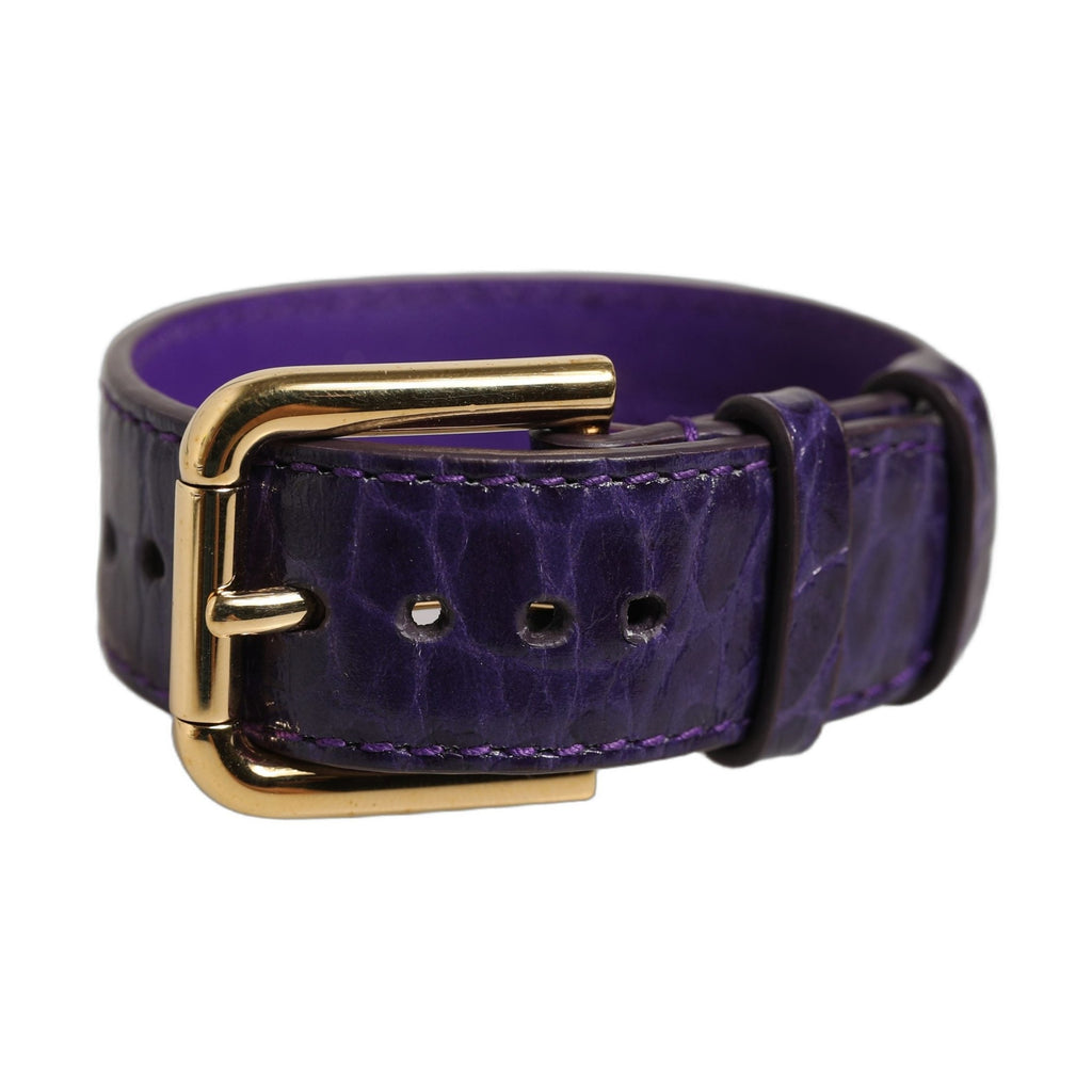 Dolce & Gabbana Violet Embossed Leather Gold Buckle Belt Strap Bracelet