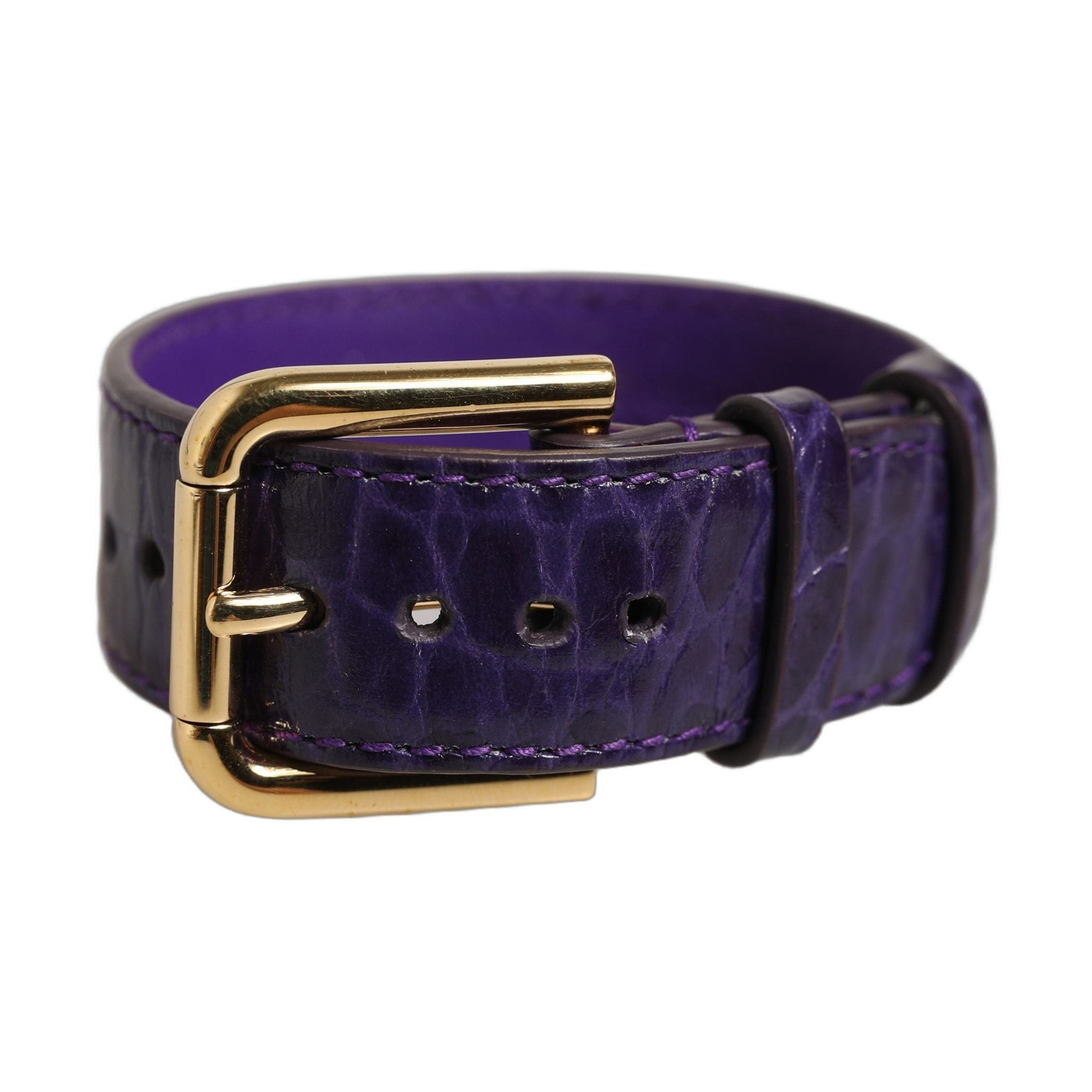 Dolce & Gabbana Violet Embossed Leather Gold Buckle Belt Strap Bracelet