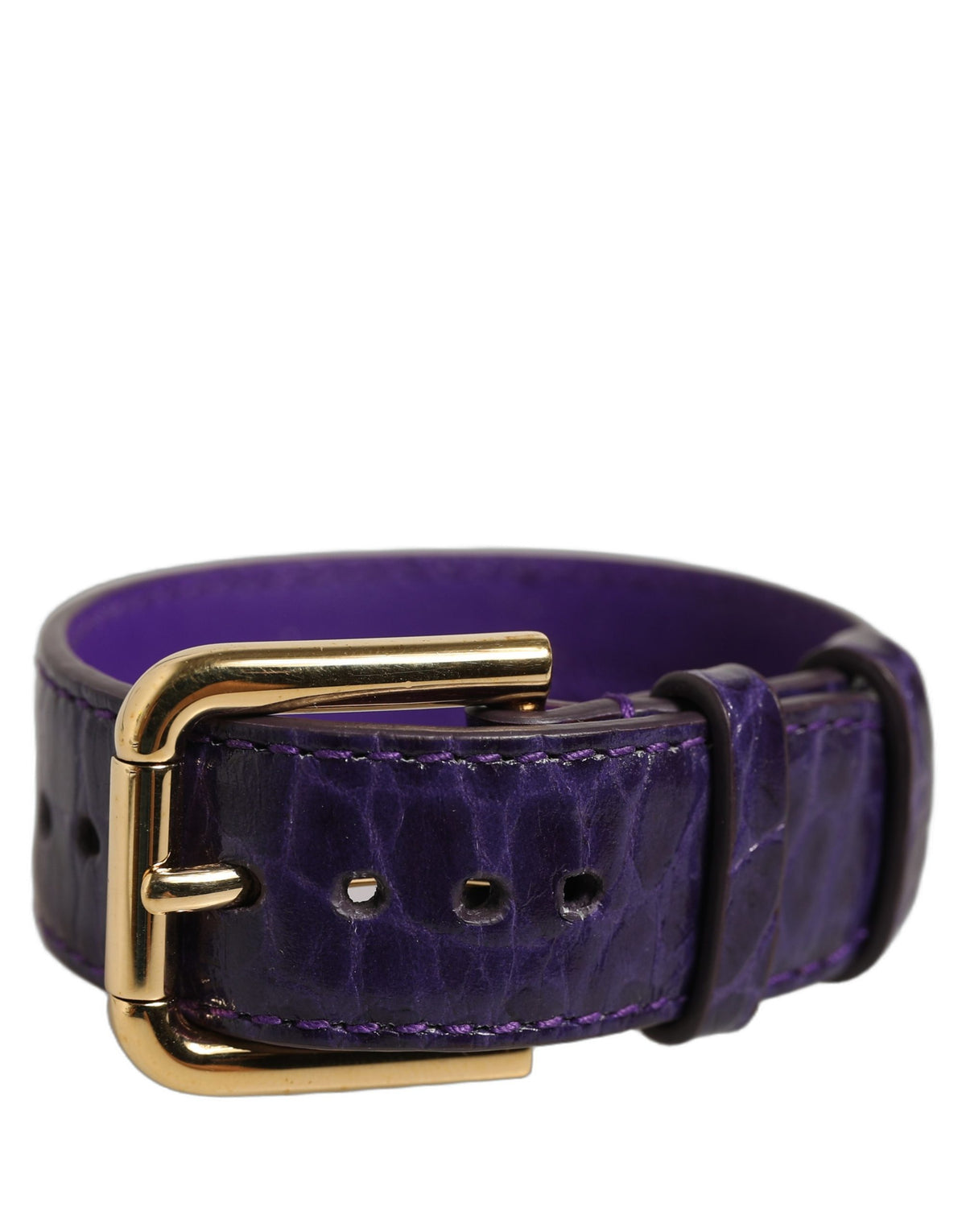 Violet Embossed Leather Gold Buckle Belt Strap Bracelet