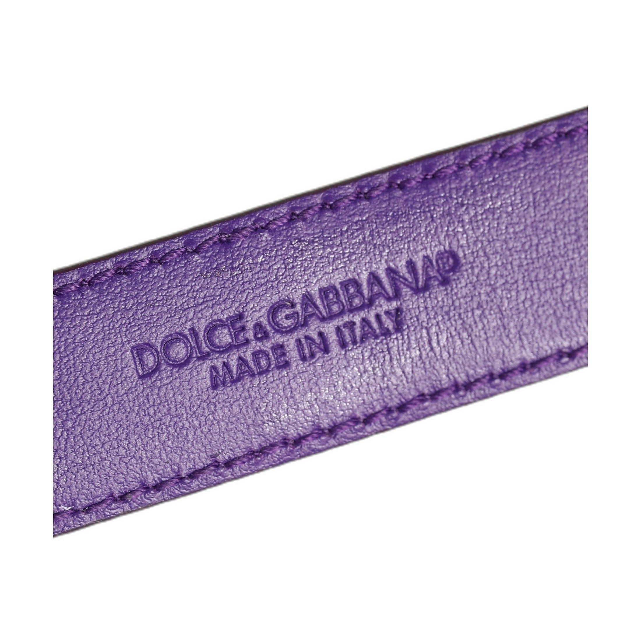 Dolce & Gabbana Violet Embossed Leather Gold Buckle Belt Strap Bracelet