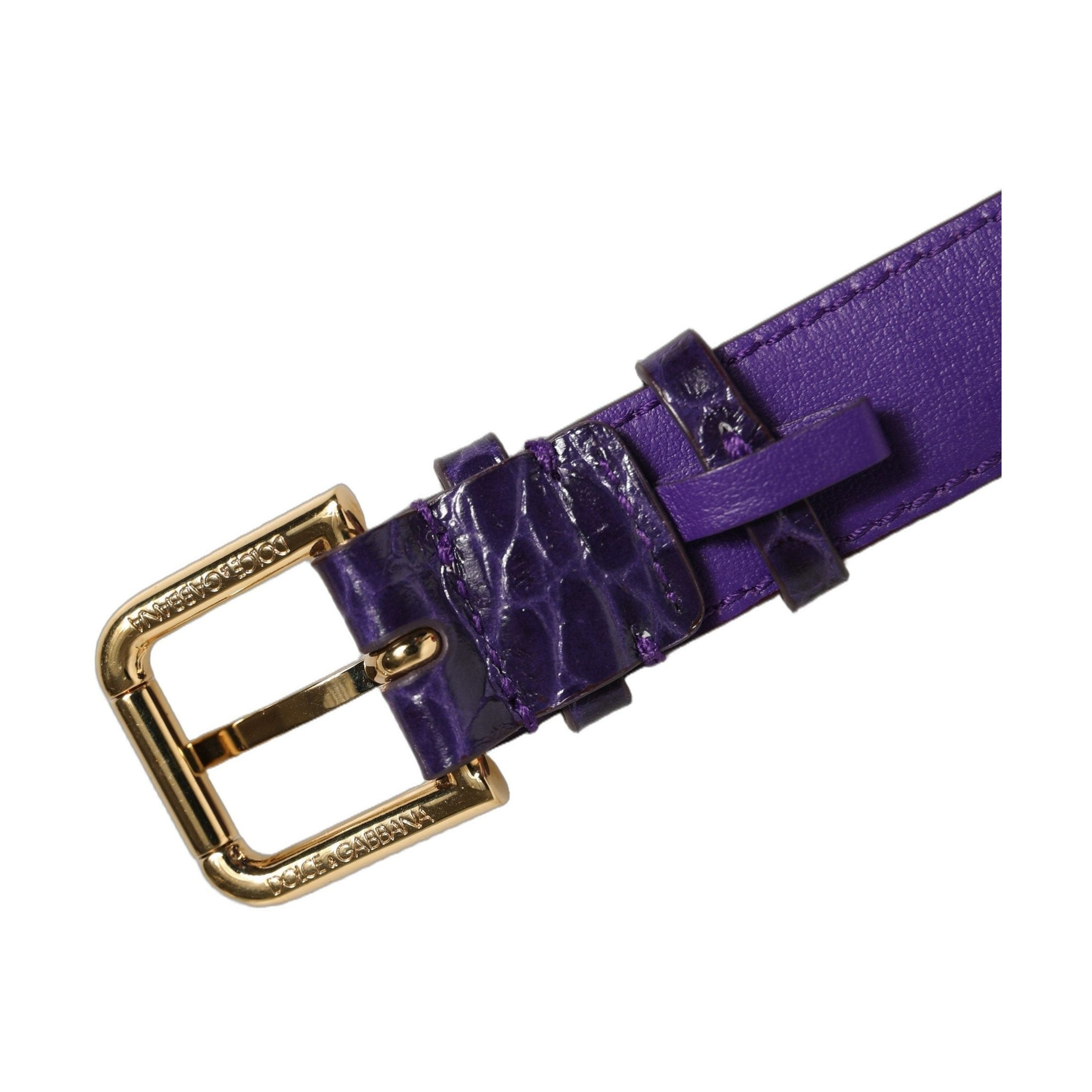 Dolce & Gabbana Violet Embossed Leather Gold Buckle Belt Strap Bracelet
