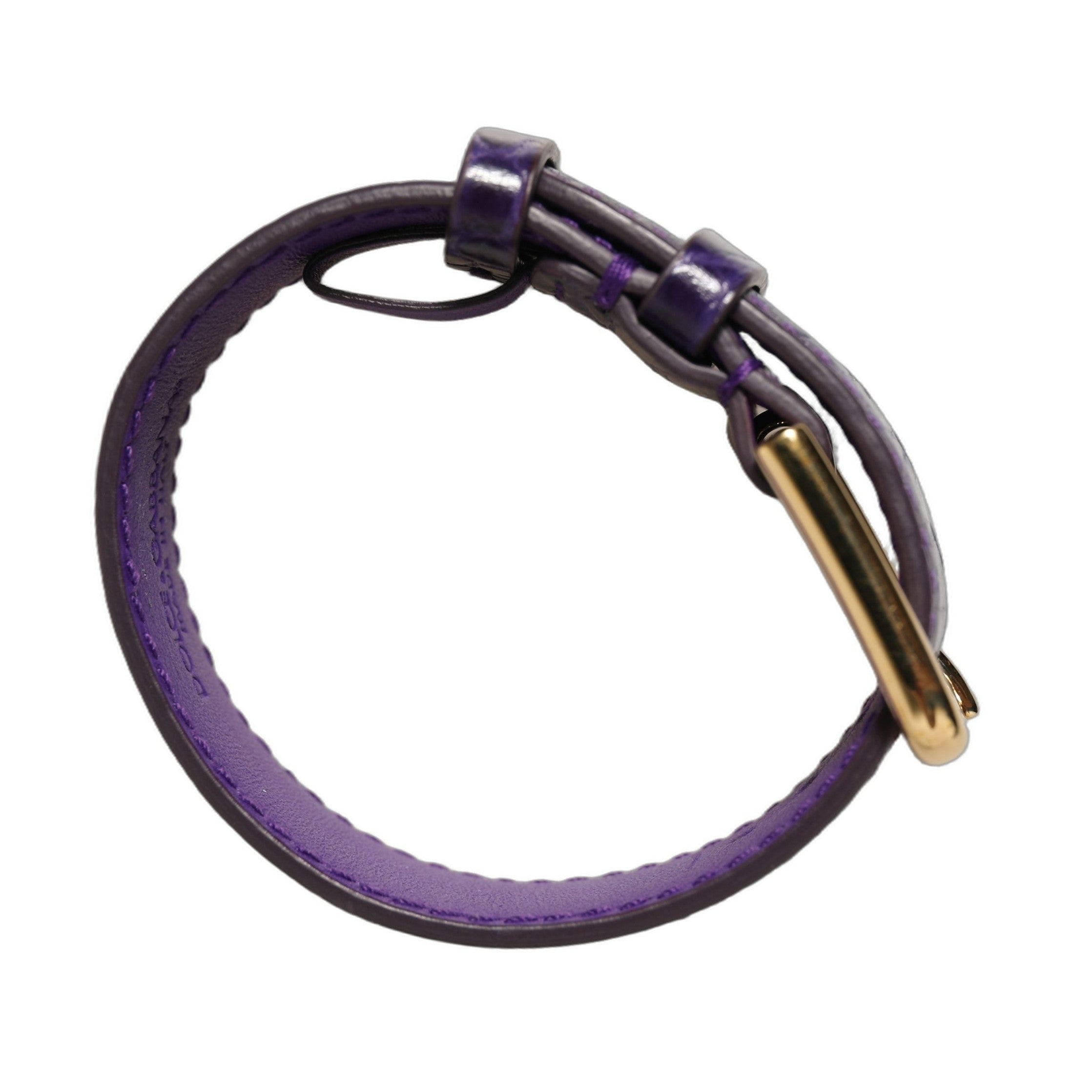 Dolce & Gabbana Violet Embossed Leather Gold Buckle Belt Strap Bracelet
