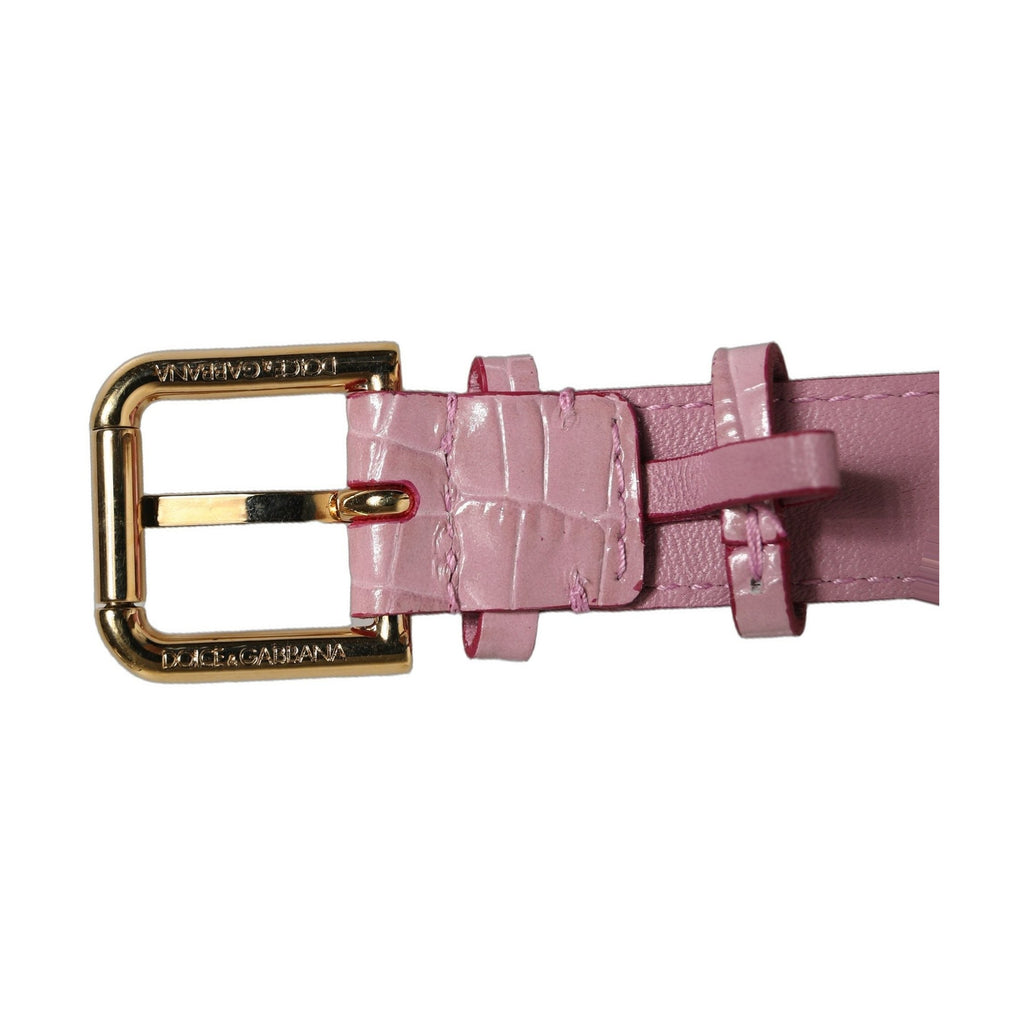 Dolce & Gabbana Pink Embossed Leather Gold Buckle Belt Strap Bracelet