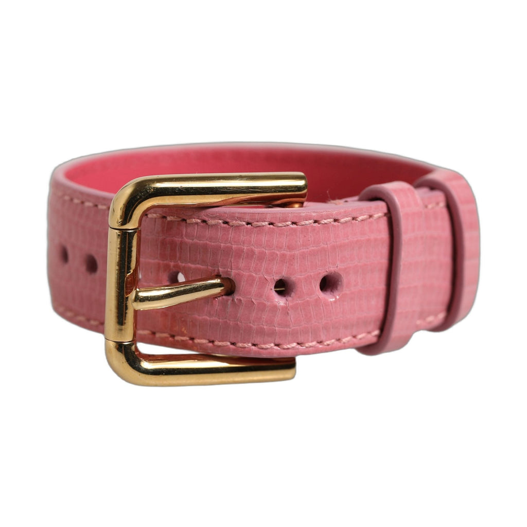 Dolce & Gabbana Pink Textured Leather Gold Buckle Belt Strap Bracelet