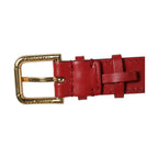 Dolce & Gabbana Red Calfskin Leather Gold Buckle Belt Strap Bracelet