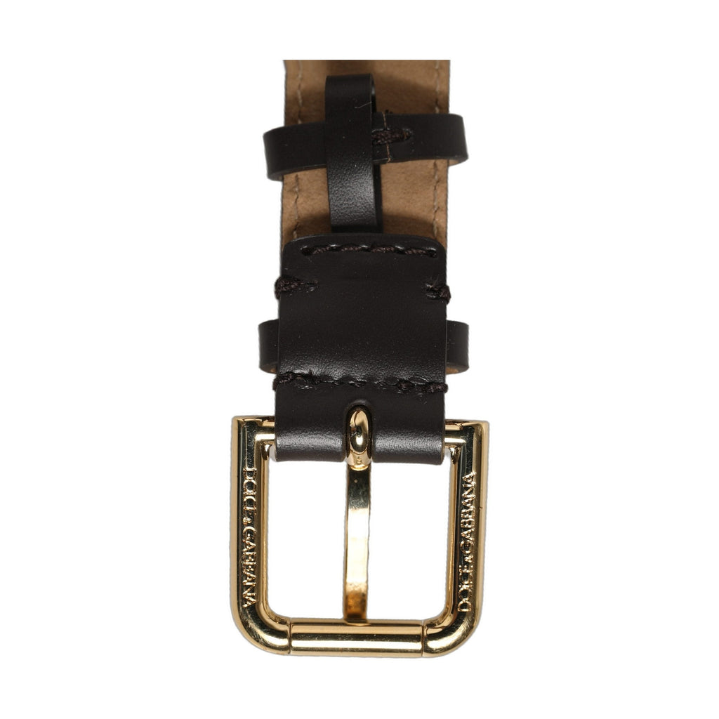 Dolce & Gabbana Black Calfskin Leather Gold Buckle Belt Strap Bracelet
