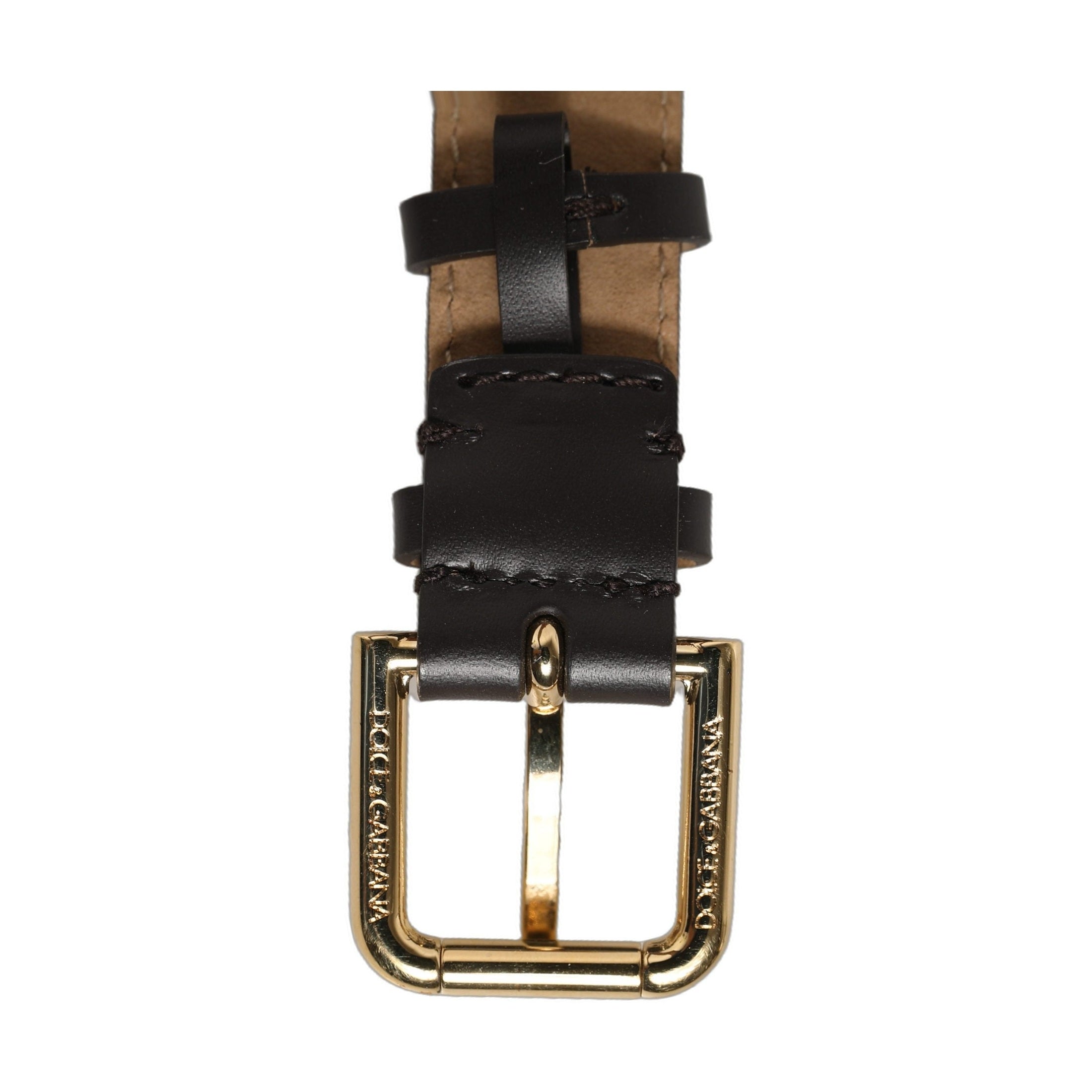 Dolce & Gabbana Black Calfskin Leather Gold Buckle Belt Strap Bracelet