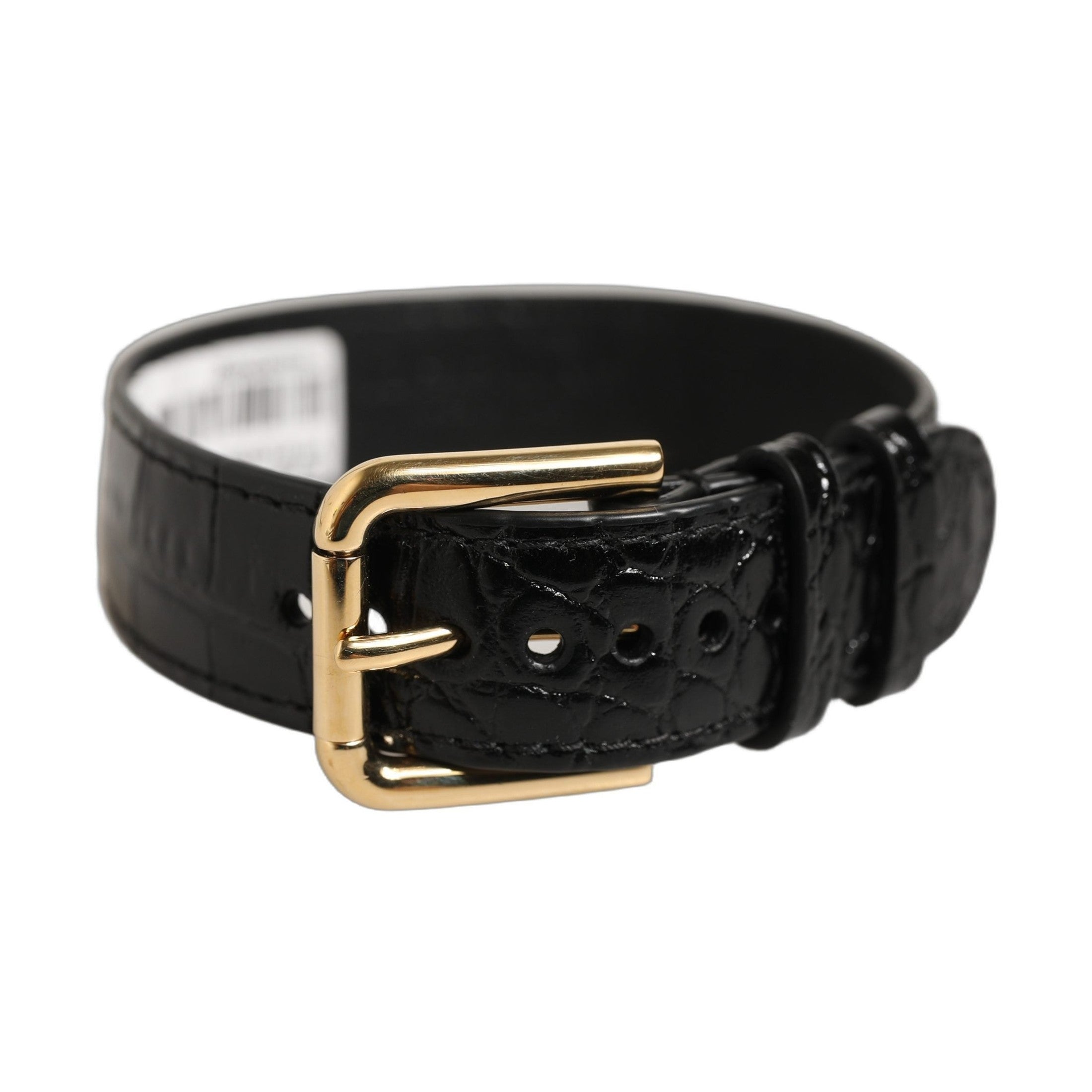 Dolce & Gabbana Black Textured Leather Gold Buckle Belt Strap Bracelet
