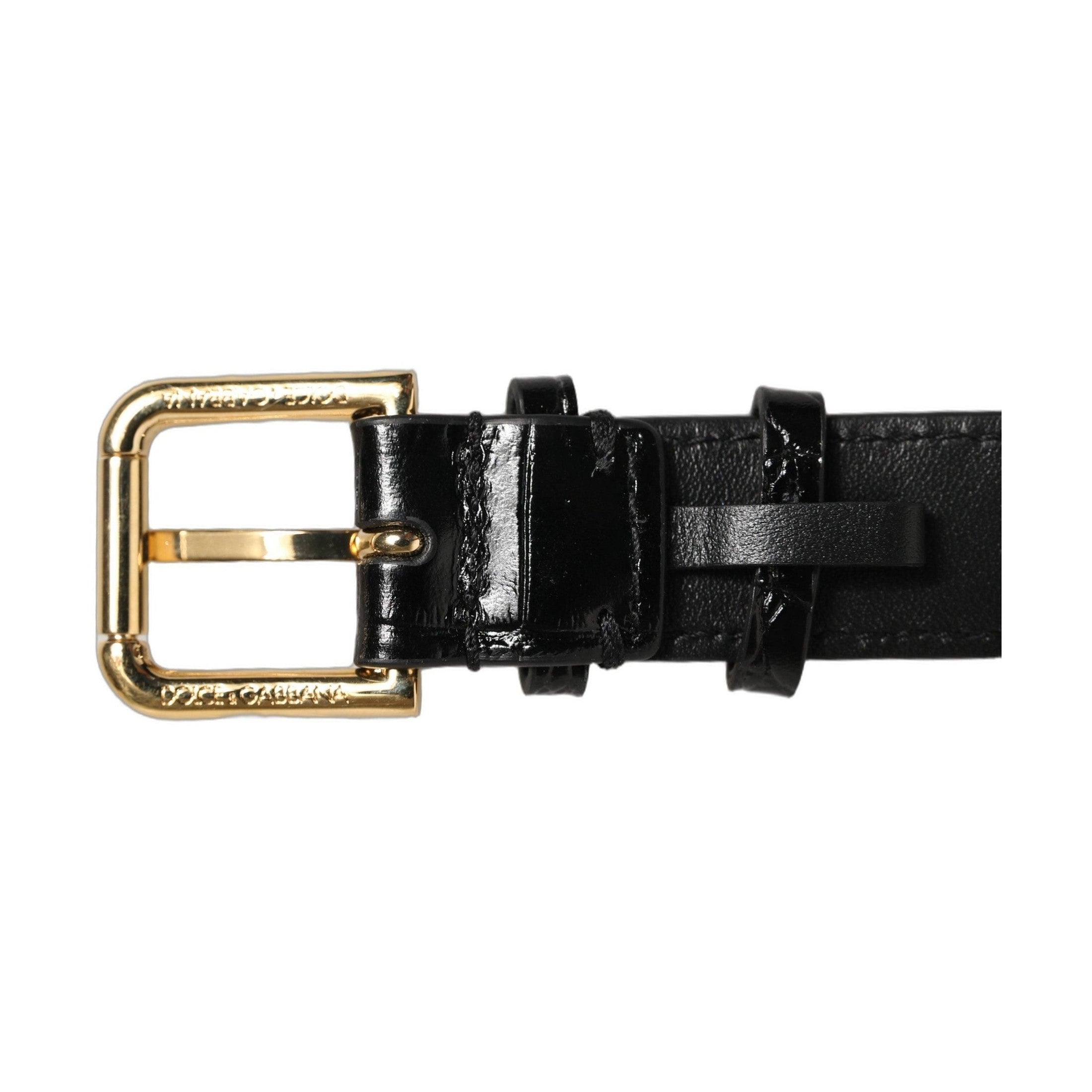 Dolce & Gabbana Black Textured Leather Gold Buckle Belt Strap Bracelet