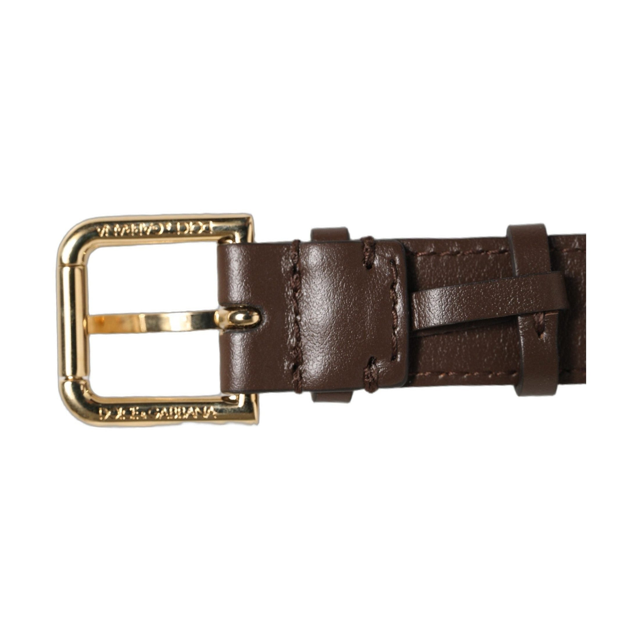 Dolce & Gabbana Brown Calfskin Leather Gold Buckle Belt Strap Bracelet