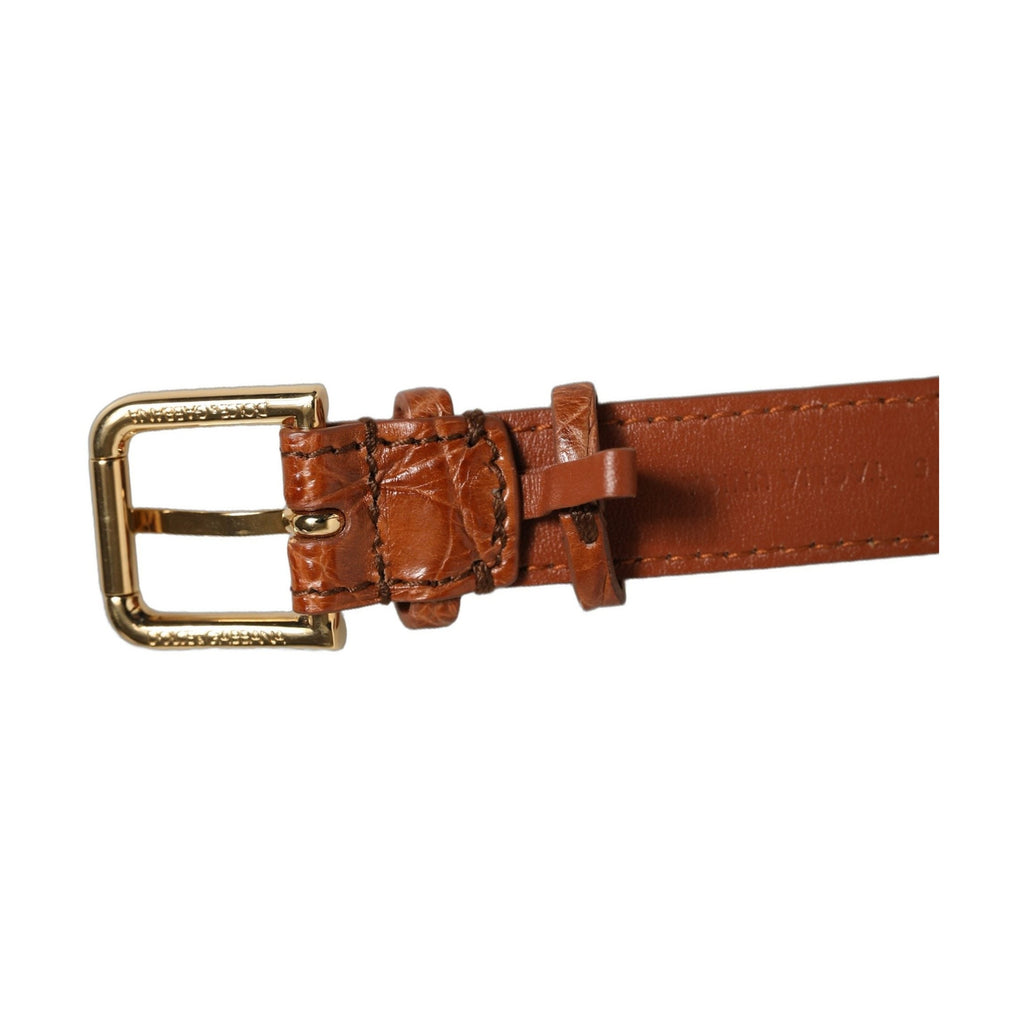 Dolce & Gabbana Brown Textured Leather Gold Buckle Belt Strap Bracelet