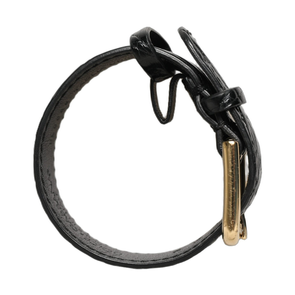 Dolce & Gabbana Black Textured Leather Gold Buckle Belt Strap Bracelet