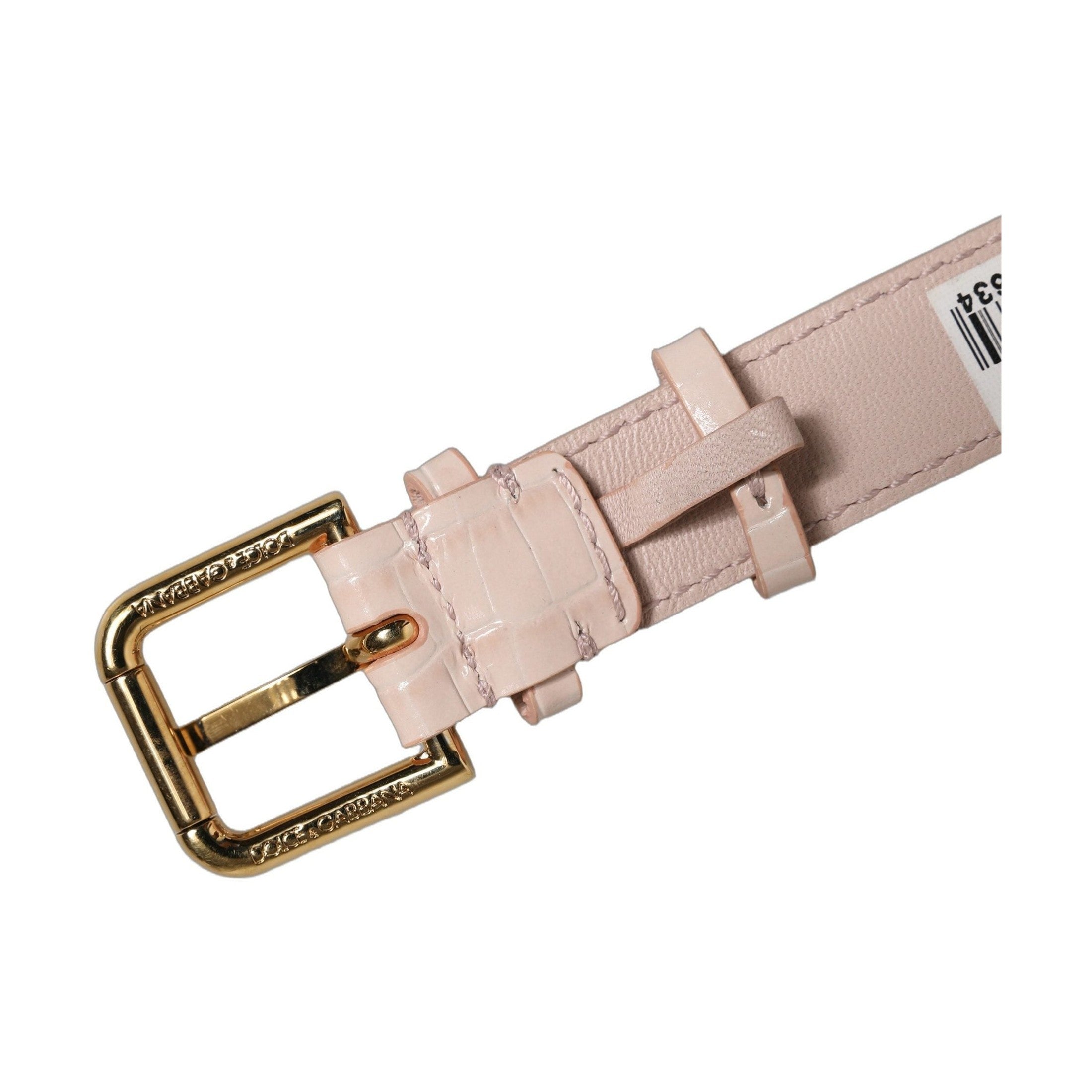 Dolce & Gabbana Pink Embossed Leather Gold Buckle Belt Strap Bracelet