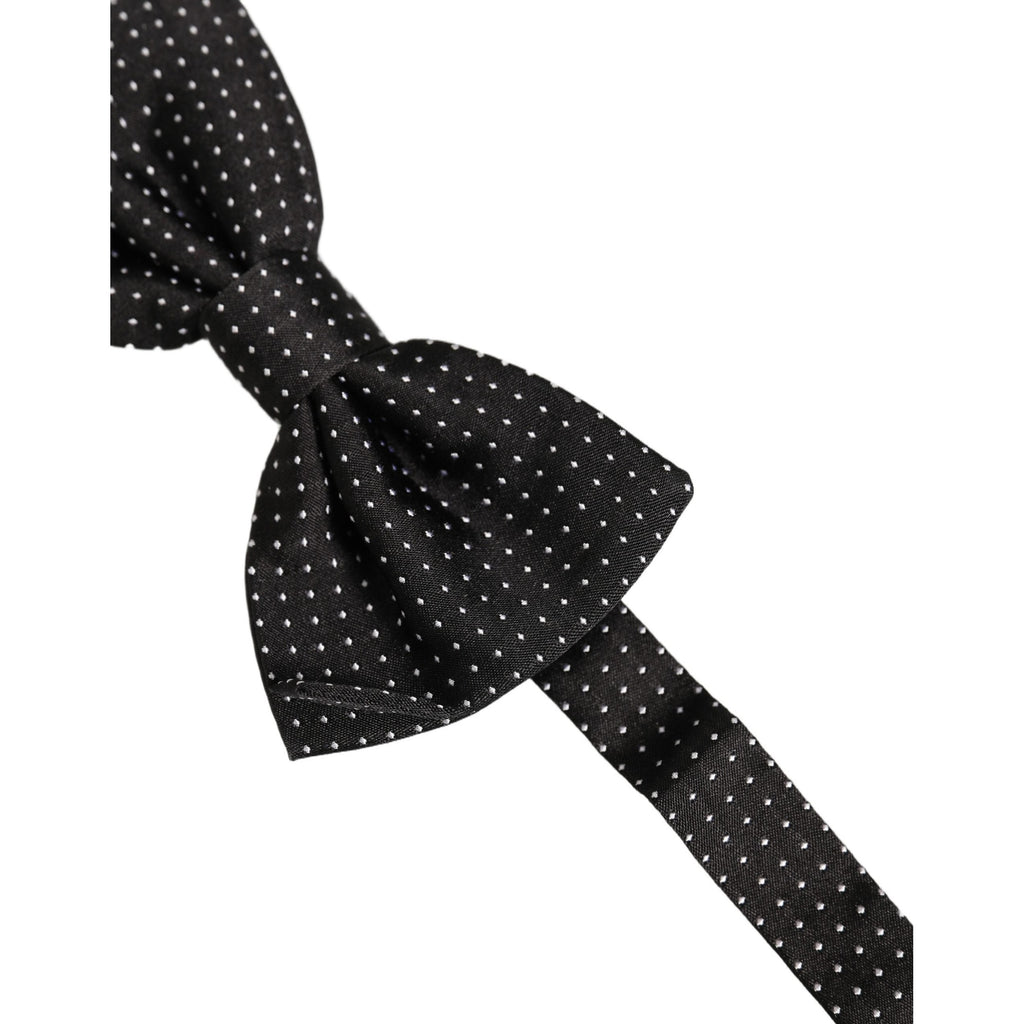 Dolce & Gabbana Men Black Polka Dot Silk Adjustable Neck Papillon Bow Tie