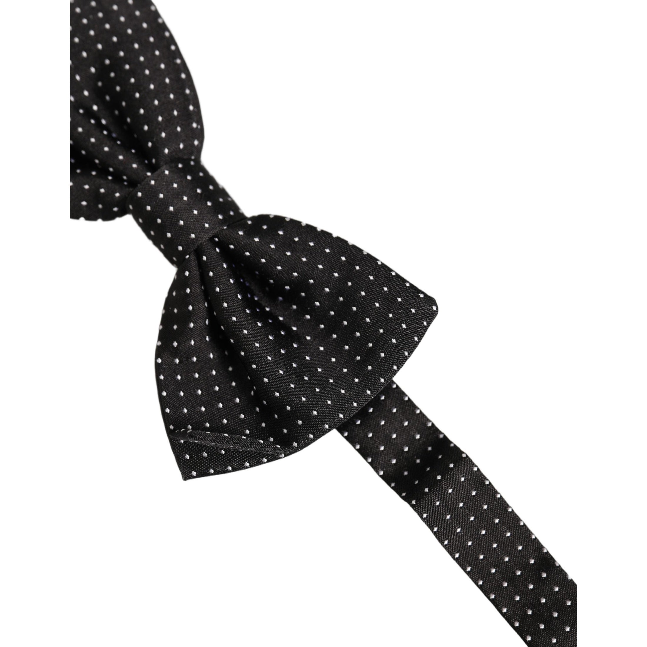 Dolce & Gabbana Men Black Polka Dot Silk Adjustable Neck Papillon Bow Tie
