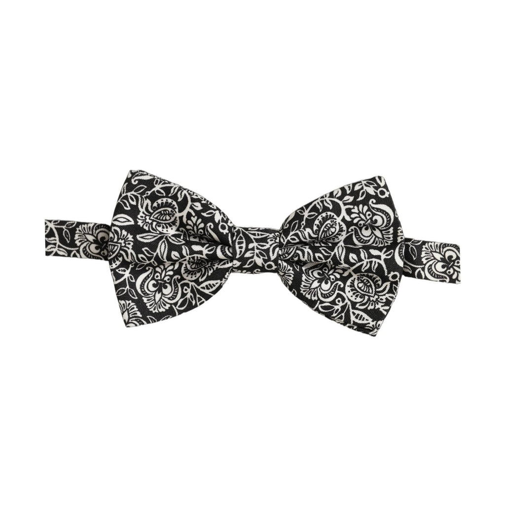 Dolce & Gabbana Tie Black White Paisley Silk Adjustable Neck Papillon Bow