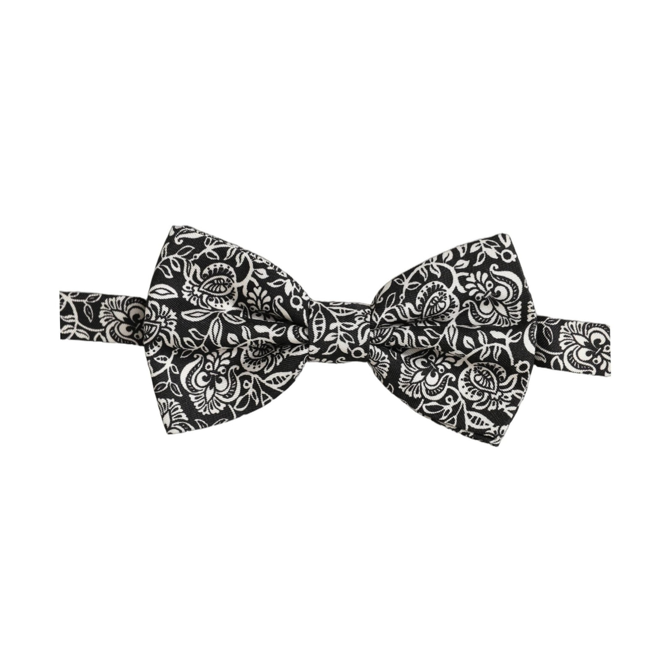 Dolce & Gabbana Tie Black White Paisley Silk Adjustable Neck Papillon Bow
