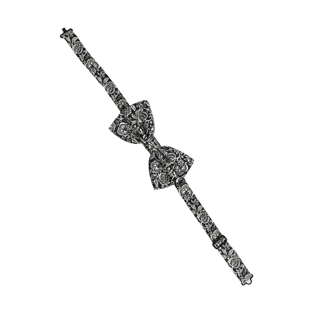 Dolce & Gabbana Tie Black White Paisley Silk Adjustable Neck Papillon Bow