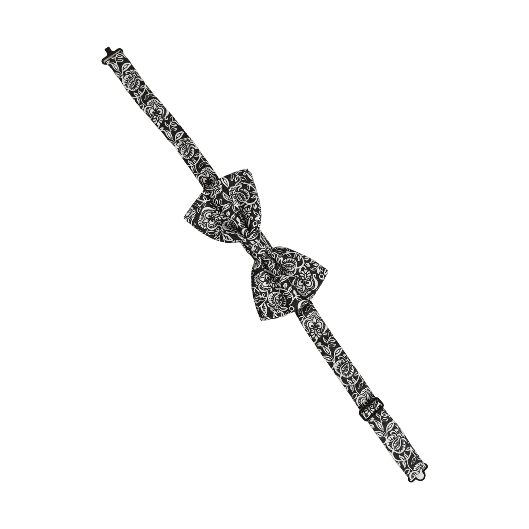 Dolce & Gabbana Tie Black White Paisley Silk Adjustable Neck Papillon Bow