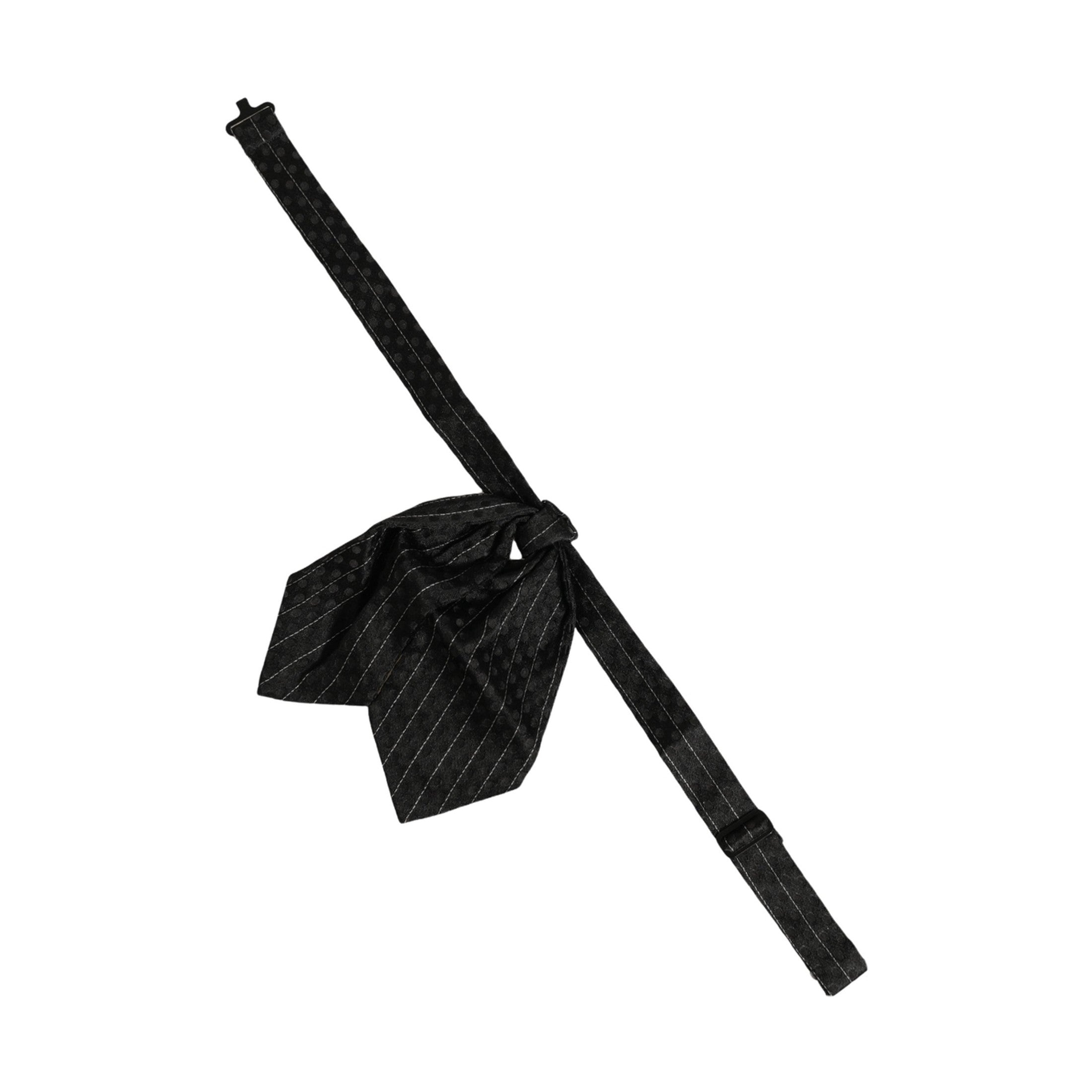 Dolce & Gabbana Men Black Pinstripe Silk Adjustable Neck Papillon Bow Tie