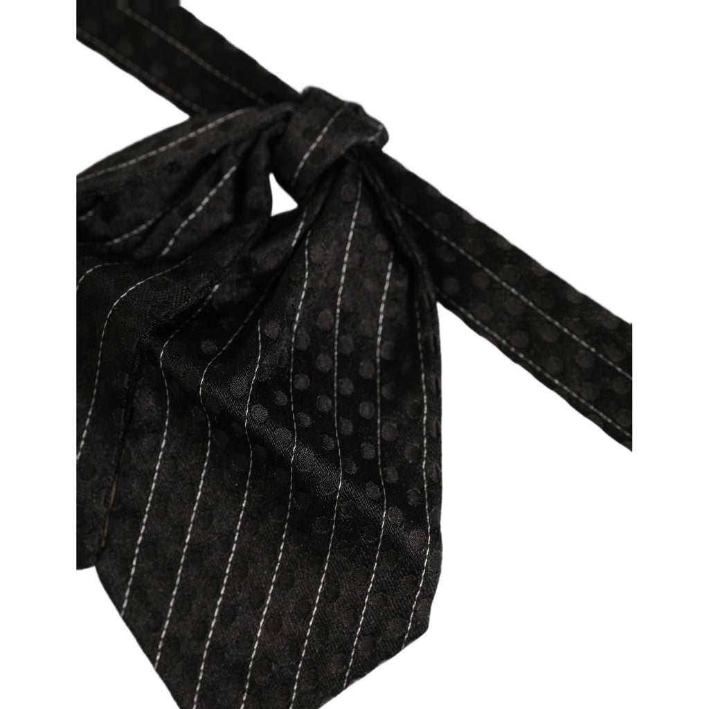 Dolce & Gabbana Men Black Pinstripe Silk Adjustable Neck Papillon Bow Tie