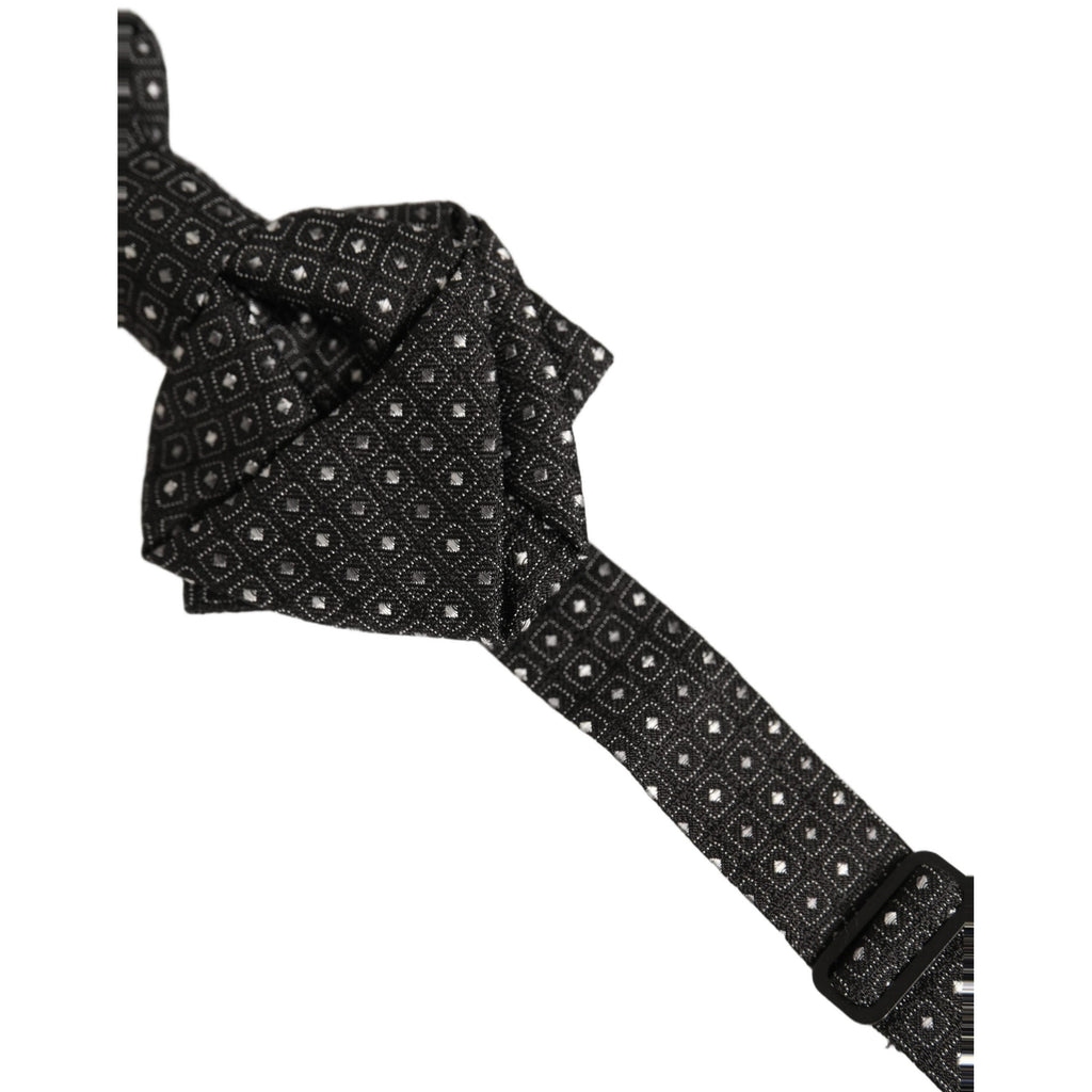 Dolce & Gabbana Men Black Polka Dot Silk Adjustable Neck Papillon Bow Tie