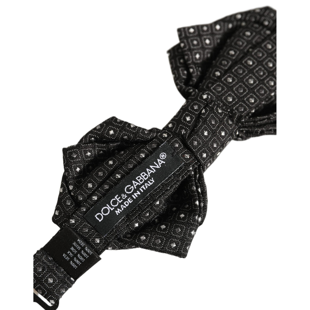 Dolce & Gabbana Men Black Polka Dot Silk Adjustable Neck Papillon Bow Tie