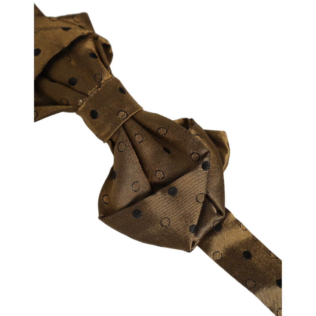 Dolce & Gabbana Men Brown Polka Dot Silk Adjustable Neck Papillon Bow Tie