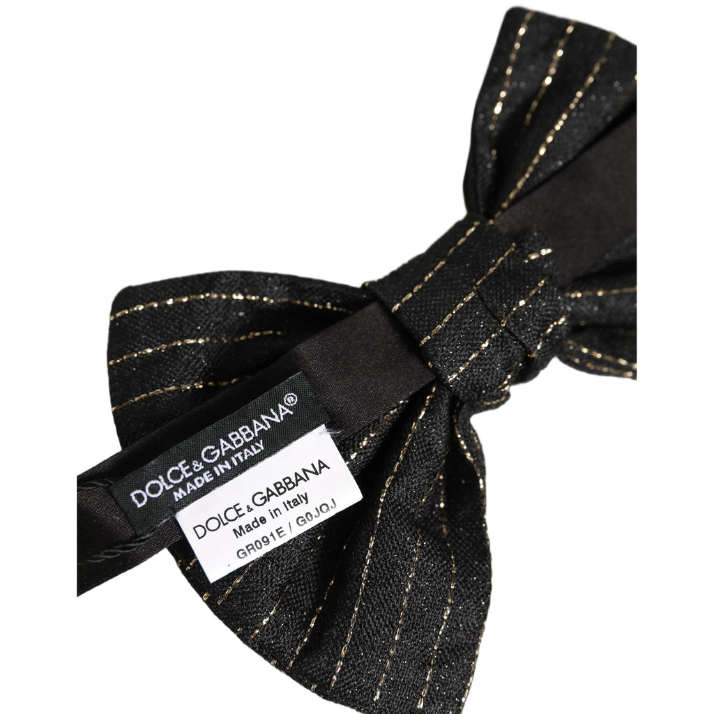 Dolce & Gabbana Men Black Pinstripe Silk Adjustable Neck Papillon Bow Tie