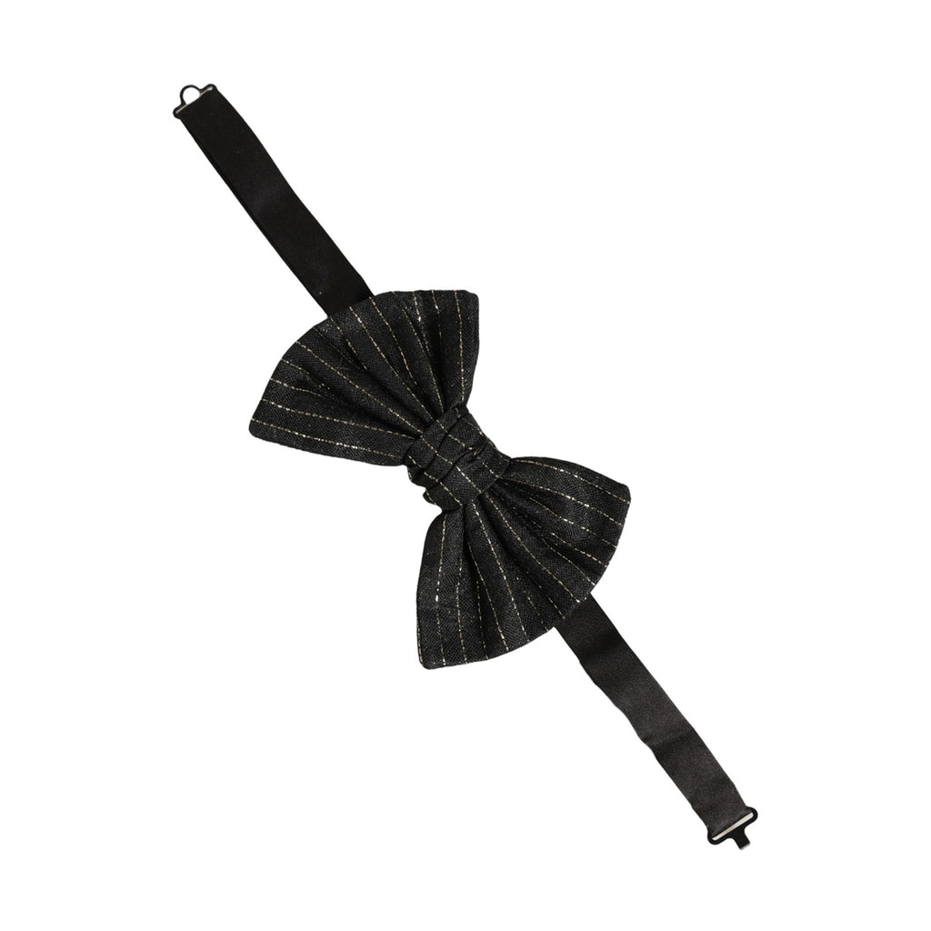 Dolce & Gabbana Men Black Pinstripe Silk Adjustable Neck Papillon Bow Tie