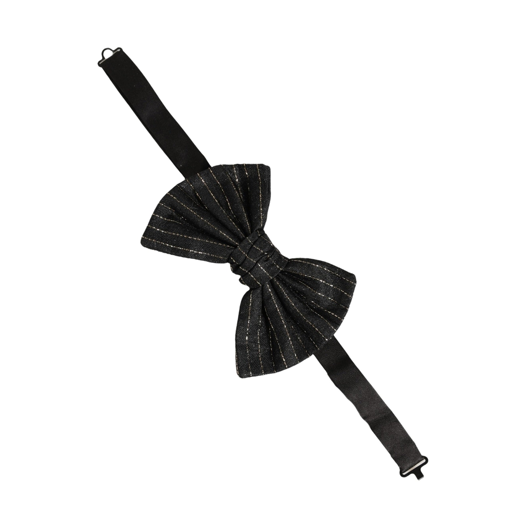 Dolce & Gabbana Men Black Pinstripe Silk Adjustable Neck Papillon Bow Tie