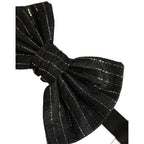 Dolce & Gabbana Men Black Pinstripe Silk Adjustable Neck Papillon Bow Tie