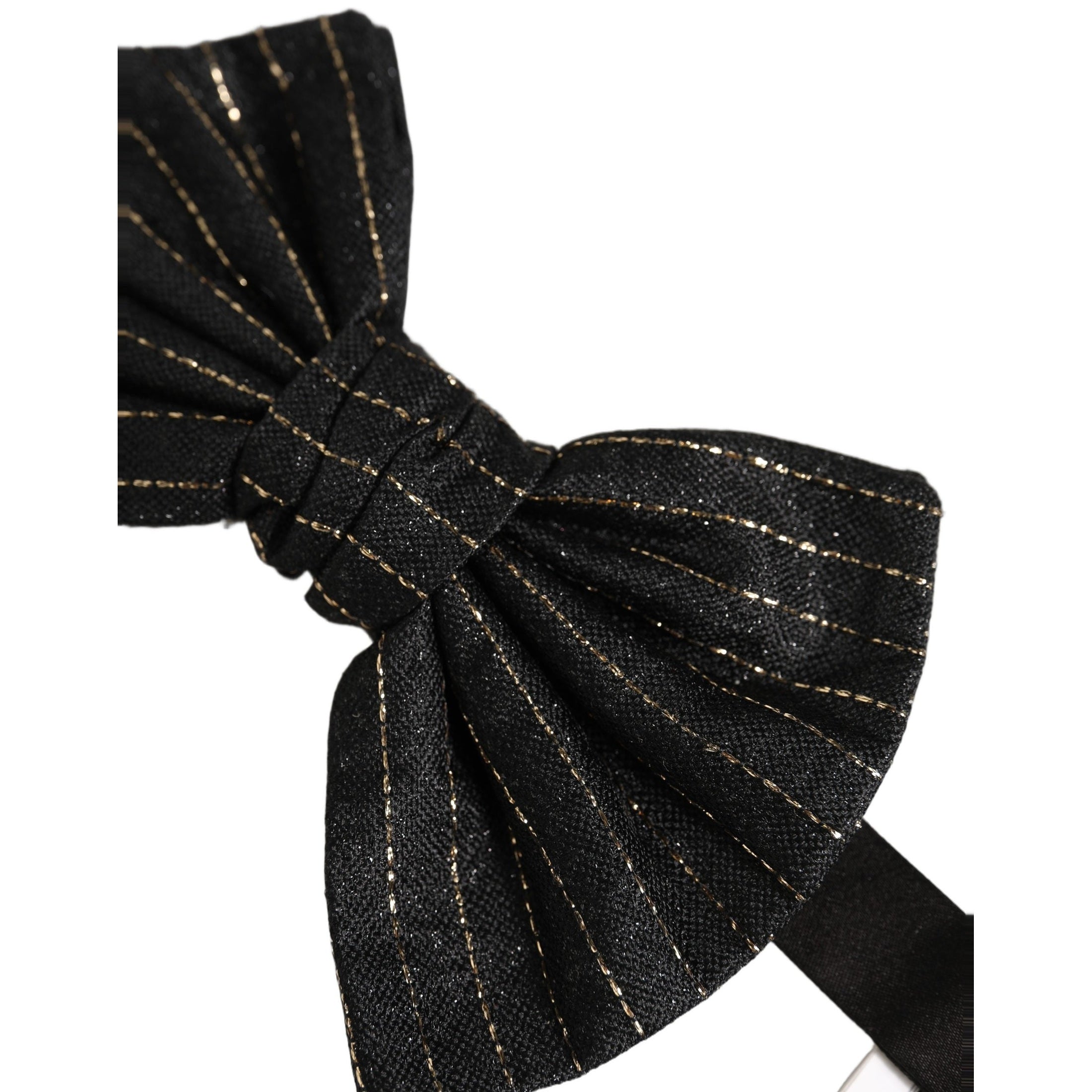 Dolce & Gabbana Men Black Pinstripe Silk Adjustable Neck Papillon Bow Tie