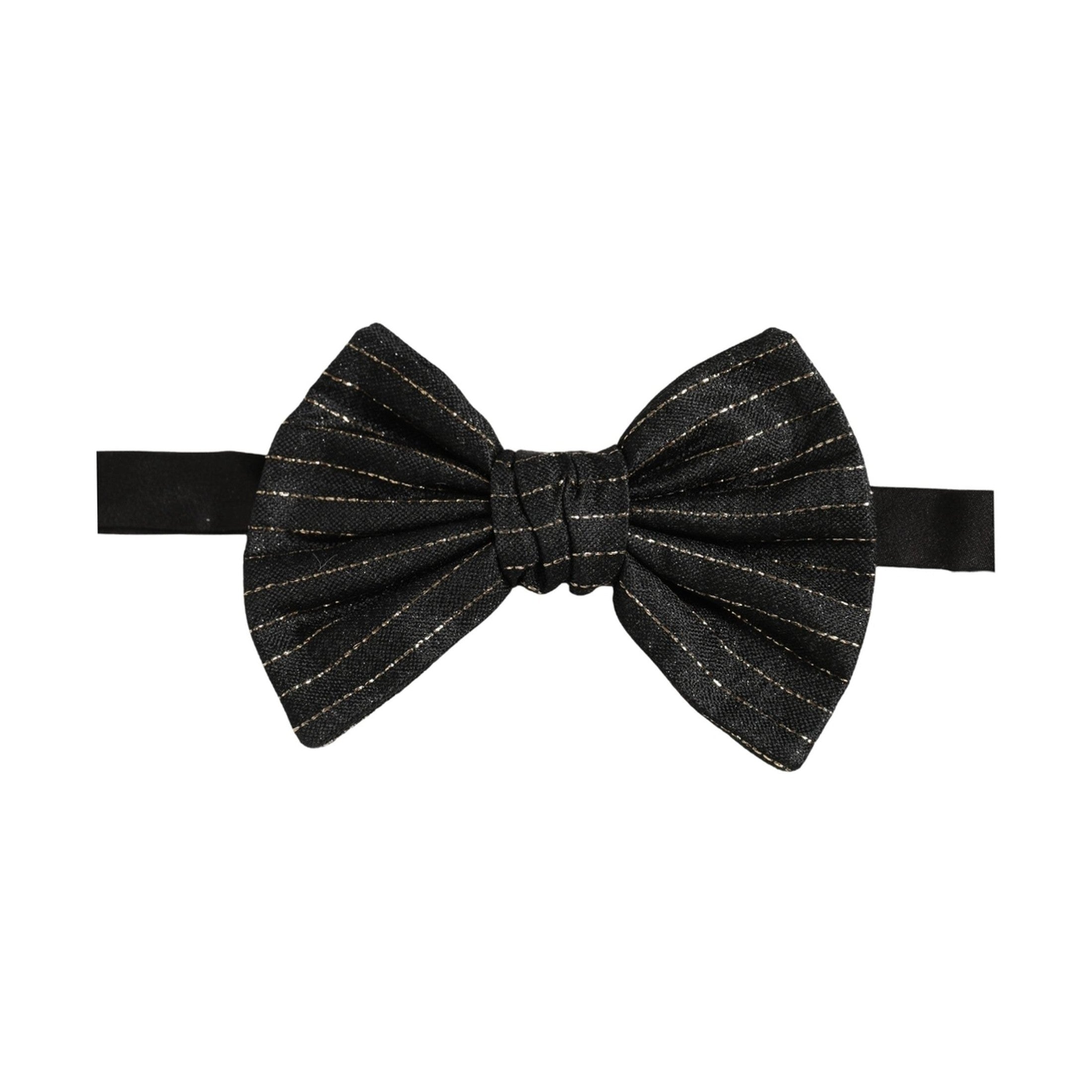 Dolce & Gabbana Men Black Pinstripe Silk Adjustable Neck Papillon Bow Tie