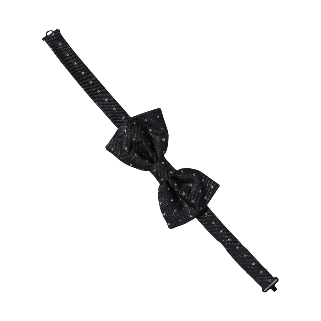 Dolce & Gabbana Men Black Polka Dot Silk Adjustable Neck Papillon Bow Tie