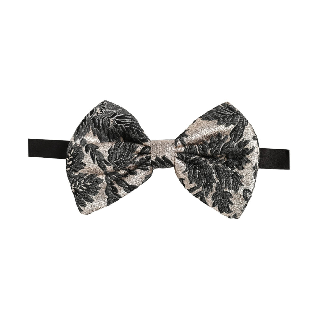 Dolce & Gabbana Men Black Silver Floral Adjustable Neck Papillon Bow Tie