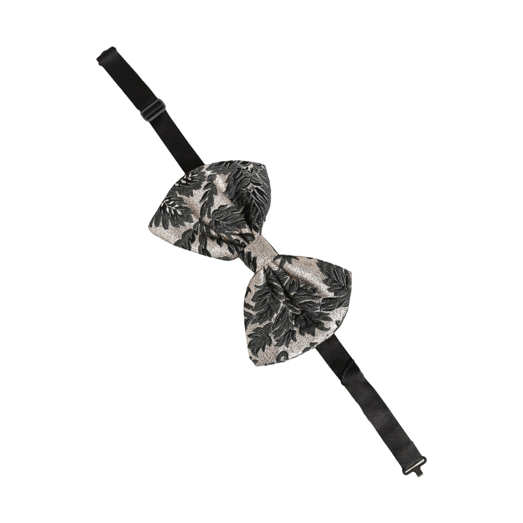 Dolce & Gabbana Men Black Silver Floral Adjustable Neck Papillon Bow Tie