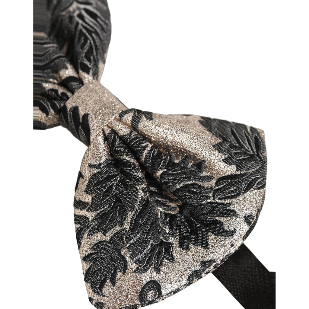 Dolce & Gabbana Men Black Silver Floral Adjustable Neck Papillon Bow Tie