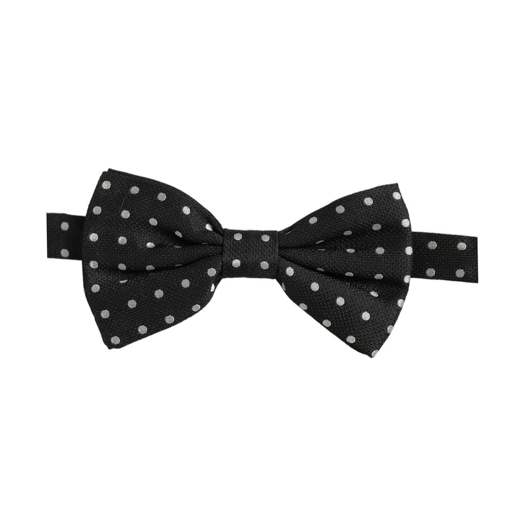 Dolce & Gabbana Black White Polka Dot Adjustable Neck Papillon Bow Tie